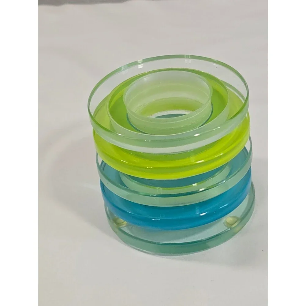 PartyLite PRISM Tealight Holder Layered Glass: Green, Capri Blue, Clear NEW